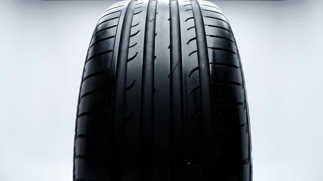 Black car tire on a plain background