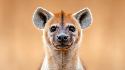 Obraz premium This captivating close-up shot features a hyena with a gentle expression against a soft, blurred background, highlighting the unique beauty of this often misunderstood creature.