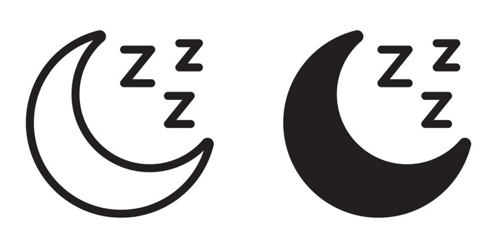 Crescent moon with sleeping zzz symbol. Dream and sleep concept icon representing relaxation and bedtime.