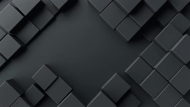 3D rendering of a central square with a symmetrical grid of smaller squares, subtle top-left lighting, modern gray setting, straight-on view