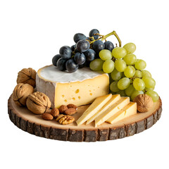 Rustic Cheese and Fruit Board with Grapes, Walnuts, and Almonds