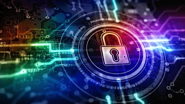 Cyber security.Digital padlock icon,Cyber security technology network data protection technology virtual dasboard.Online internet authorized access against cyber attack privacy business data concept..
