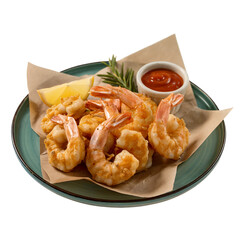 olden Crispy Fried Shrimp Platter with Cocktail Sauce and Lemon