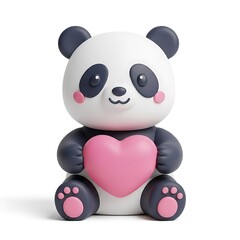 Naklejka premium A cute panda bear character sitting and holding a large pink heart. Adorable 3D illustration for love, affection, friendship, or Valentine's Day. 3D icon