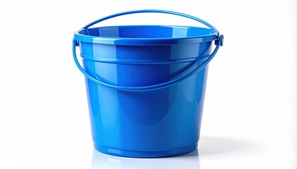 A vibrant blue plastic bucket with a handle, perfect for cleaning, gardening, or storage. This versatile household item is shown in a clean studio shot isolated on a pure white background.