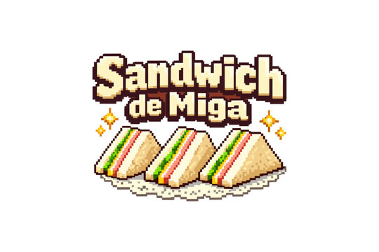 Retro pixel art of delicious sandwich de miga with sparkling accents
