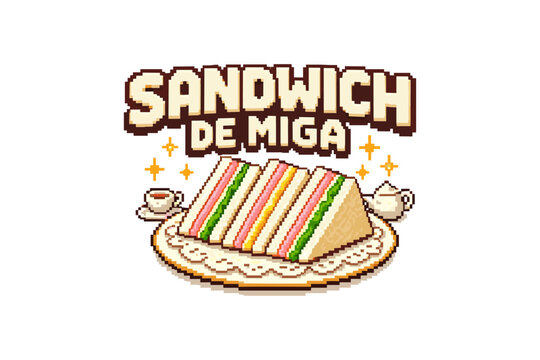 Pixel art sandwich de miga with coffee and sparkles design