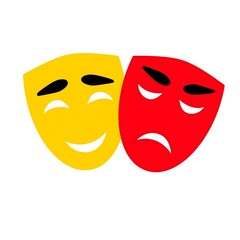 Comedy and Tragedy Theater Masks Icon. Drama Masks Symbol Isolated on White. Theater Masks Illustration with Emotions