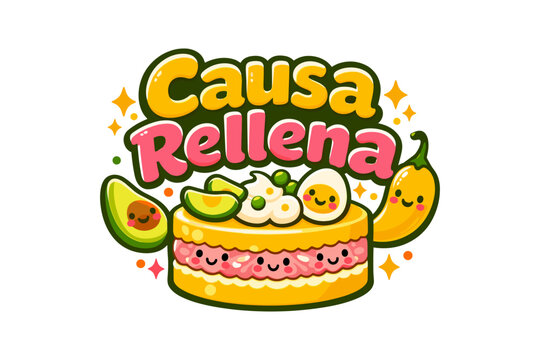 Cute causa rellena design with smiling ingredients and kawaii style