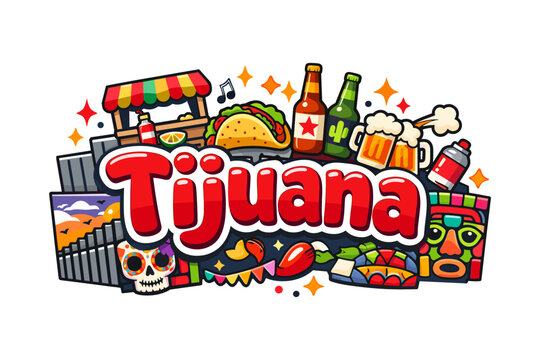 Colorful tijuana street food and culture illustration