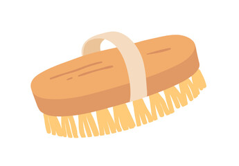 Vector illustration of a wooden body massage brush with strap. Flat isolated wellness and hygiene object.