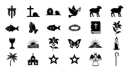 Obraz premium Diverse Symbols: Religious Iconography in Black and White Design Aesthetics
