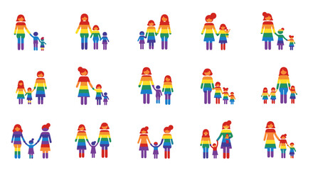 Fototapeta premium Rainbow Families: Diversity and Inclusion Icons Depicting Different Family Structures