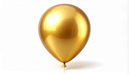 Single shiny golden balloon for celebration, party, or special occasion. Realistic 3D render of a festive metallic helium balloon, a luxury decoration element isolated on a white background.