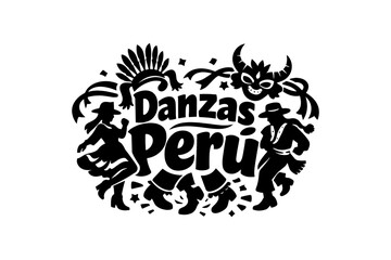 Obraz premium Peruvian dance celebrations silhouette with traditional costumes and mask