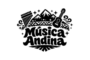 Fototapeta premium Andean music emblem with pan flute and guitar