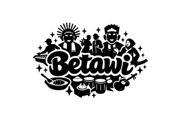 Obraz premium Traditional betawi culture with musical elements and dancers in black silhouette