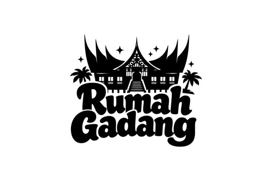 Traditional minangkabau rumah gadang with palm trees: cultural architecture silhouette design