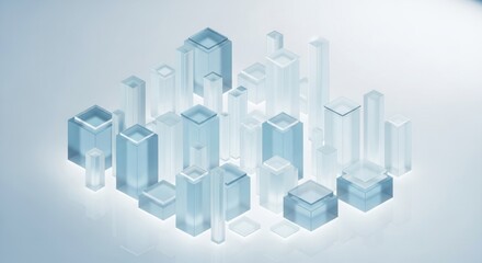 Obraz premium Abstract transparent blue geometric blocks and pillars structure
