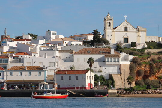 The town of Ferragudo, seen from the River Arade, near Portimao, Algarve, Portugal