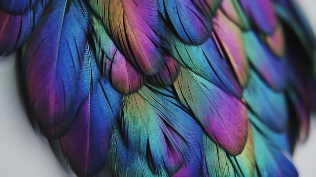 Close-up of vibrant, multicolored bird feathers