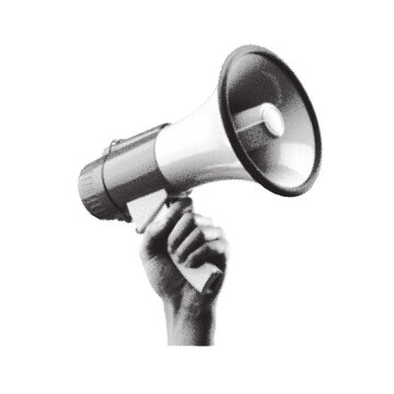 megaphone on hand halftone effect vector illustration on transparent background