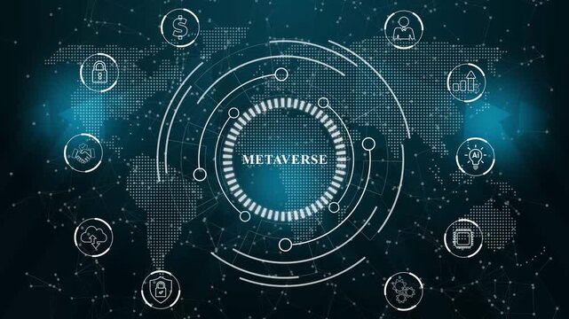 metaverse ,Business, technology, internet and networking concept ,blockchain business concept. Abstract technology data connection symbols on a deep cyan color background.