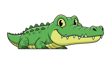 Friendly vector illustration of a happy green crocodile with a big smile and sharp white teeth on a white background.