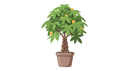 Obraz premium A vibrant green potted plant with lush foliage, showcasing shiny gold coins instead of traditional flowers, symbolizing prosperity and abundant