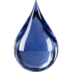 A shiny, blue water droplet against a stark, black background.