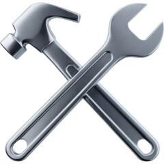 Interlocked wrench and hammer against a black background.