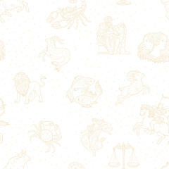 PNG illustration of zodiac signs in a synthage linear retro engraving style with baroque elements. Astrology and tarot	