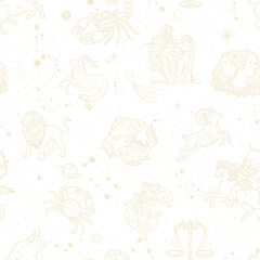 PNG illustration of zodiac signs in a synthage linear retro engraving style with baroque elements. Astrology and tarot	