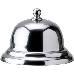 Close-up of a polished silver counter bell on a black background.