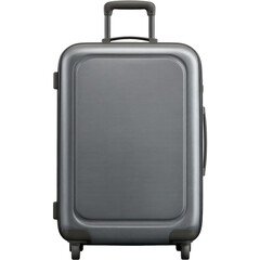 Modern gray suitcase with extendable handle and rolling wheels.