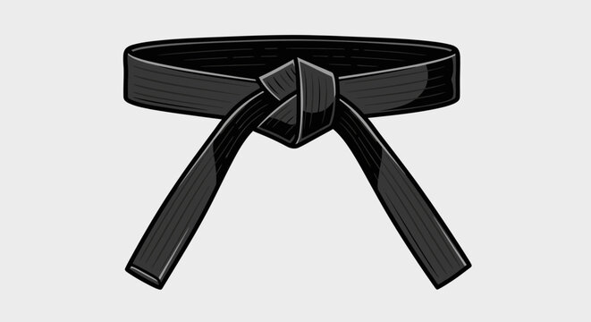 Black belt tied with a knot, symbolizing achievement in martial arts.