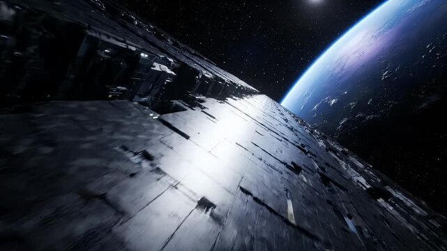 Colossal orbital megastructure observing a distant world, a testament to future innovation and humanity's enduring quest for cosmic discovery
