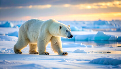 Polar bear walking arctic landscape