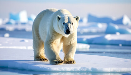 Polar bear walking on arctic ice
