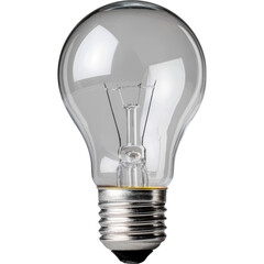 Clear lightbulb against a black background, showing the filaments.