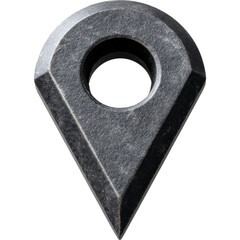 Textured locator symbol crafted from a solid, dark material.