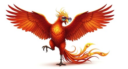 A cute cartoon vector illustration of a red headed dragon and golden eagle with red wings flying as a wild animal mascot design featuring vibrant feathers and a sharp beak symbol