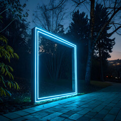 blue neon frame on a dark background