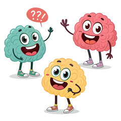 brain characters cartoon mascot with funny face