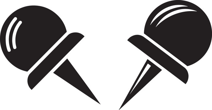 Pair of push pins or thumbtacks, symbolizing office supplies, organization, and marking points on a board