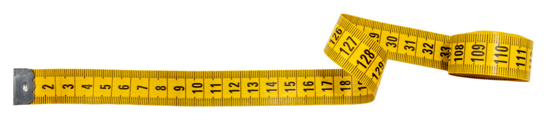 The tailors centimeter. Construction measuring tape on a white background. Roulette