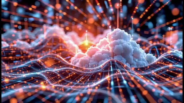 Cloud computing data information network system digital abstract background glowing grid light