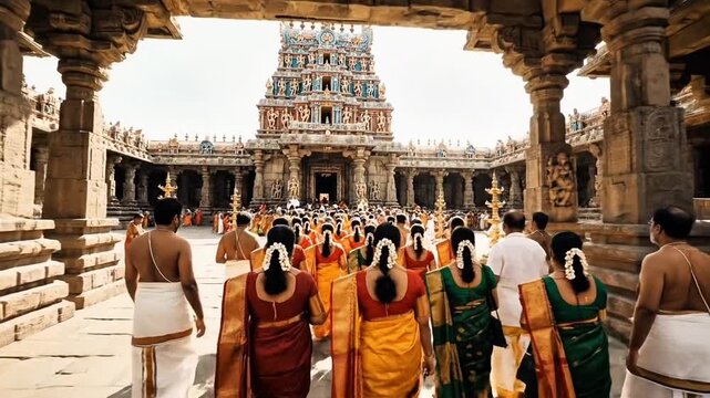 Ram Navami Devotees Procession Towards Ancient South Indian Temple