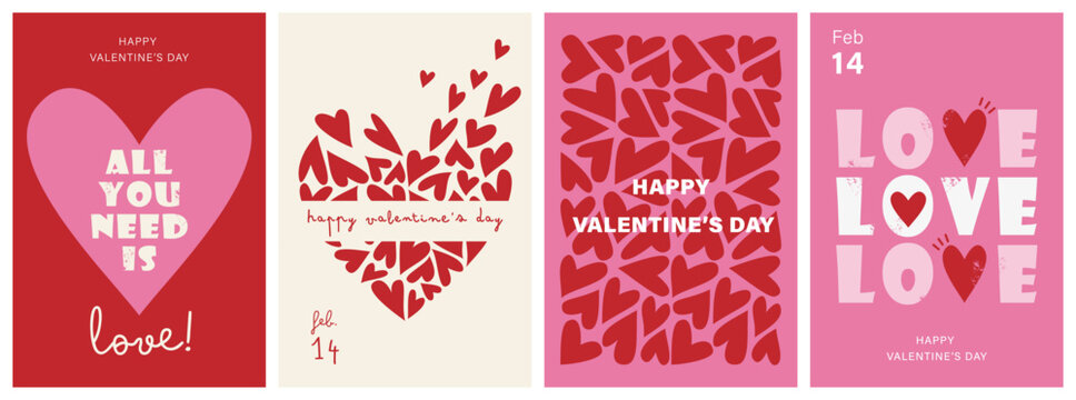ロマンチックなハートモチーフのバレンタインカードセット　ポスターなどにも