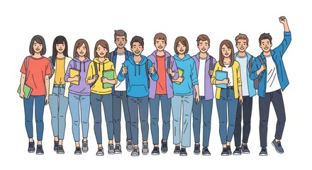 Fototapeta premium Diverse group of happy young students standing together